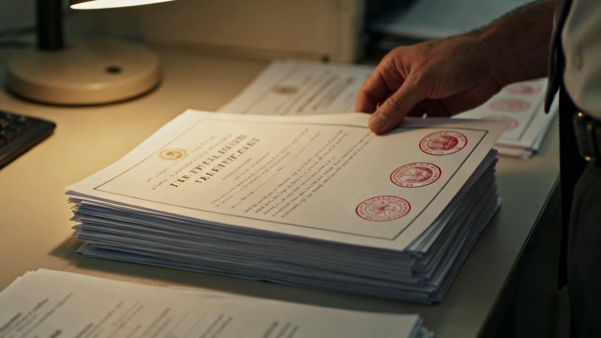 photo: a stack of translated certificates with the bureau's stamp