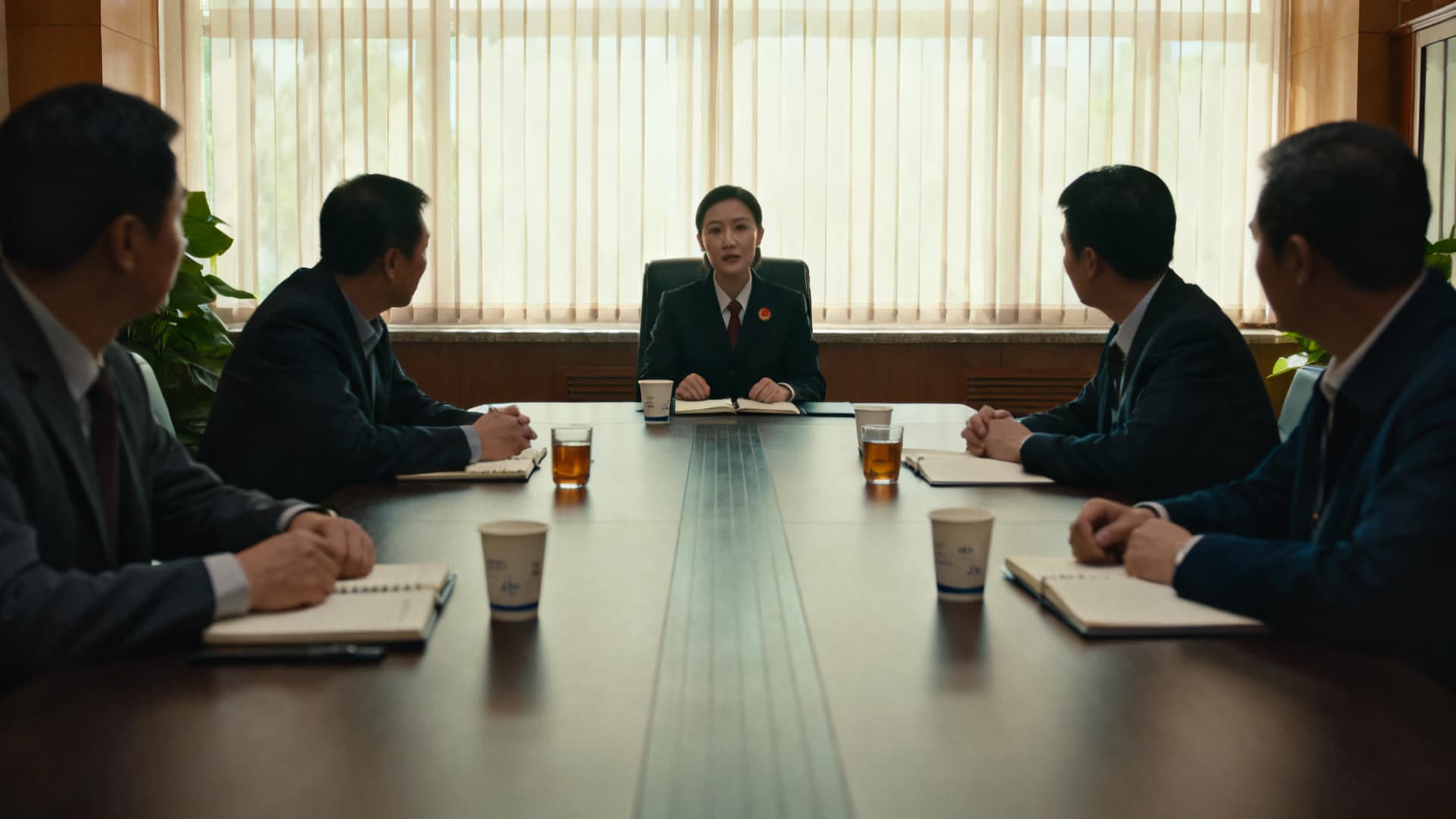 photo: a meeting room, two sides at the table
