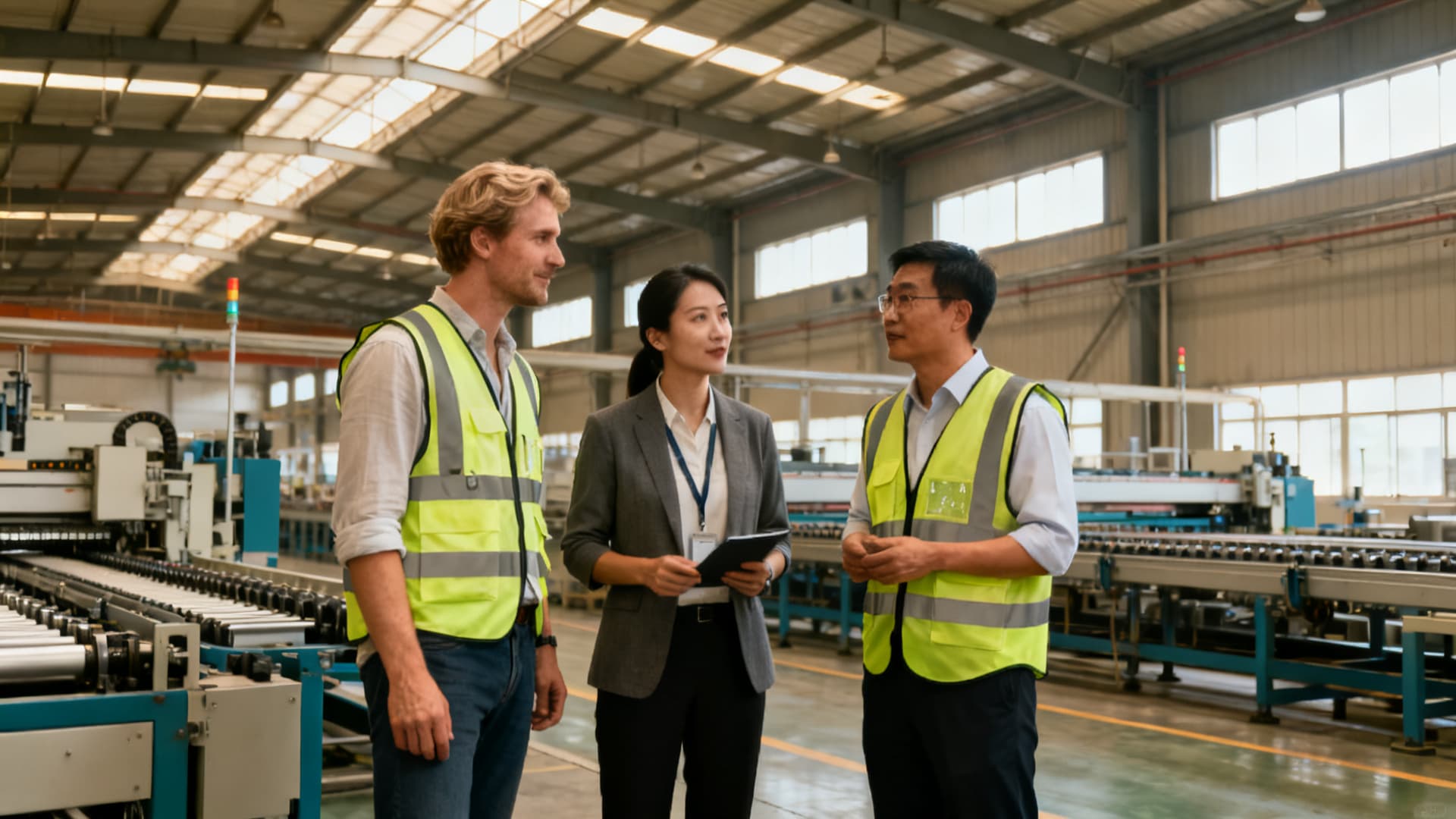 photo: negotiations at a factory, the interpreter beside the client