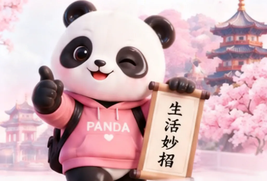 Панда PANDA в розовом худи на фоне Китая