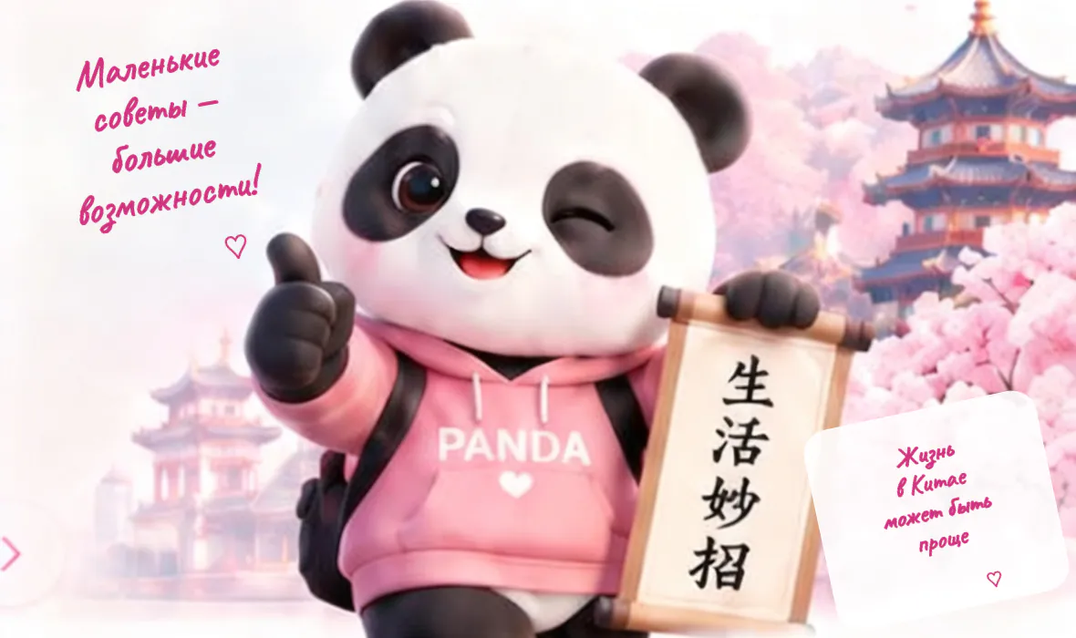 Панда PANDA в розовом худи на фоне Китая